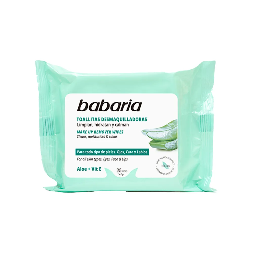 دستمال مرطوب پاک کننده آرایش باباریا حاوی عصاره آلوئه ورا